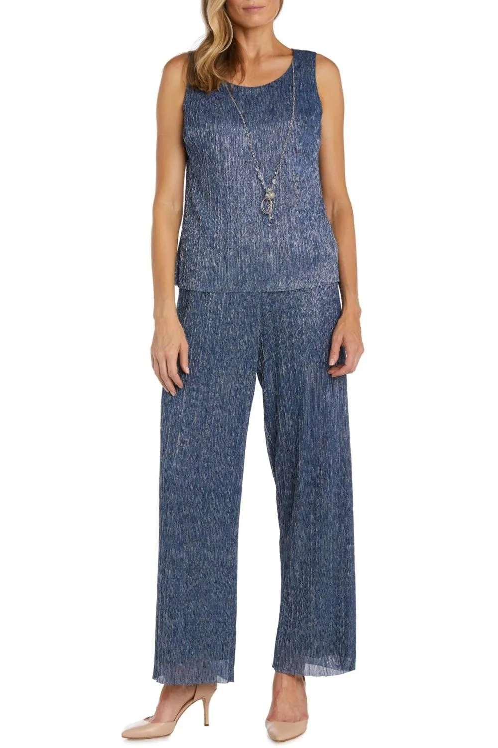 3-Piece Jacket Tank Pants Evening Set In Denim