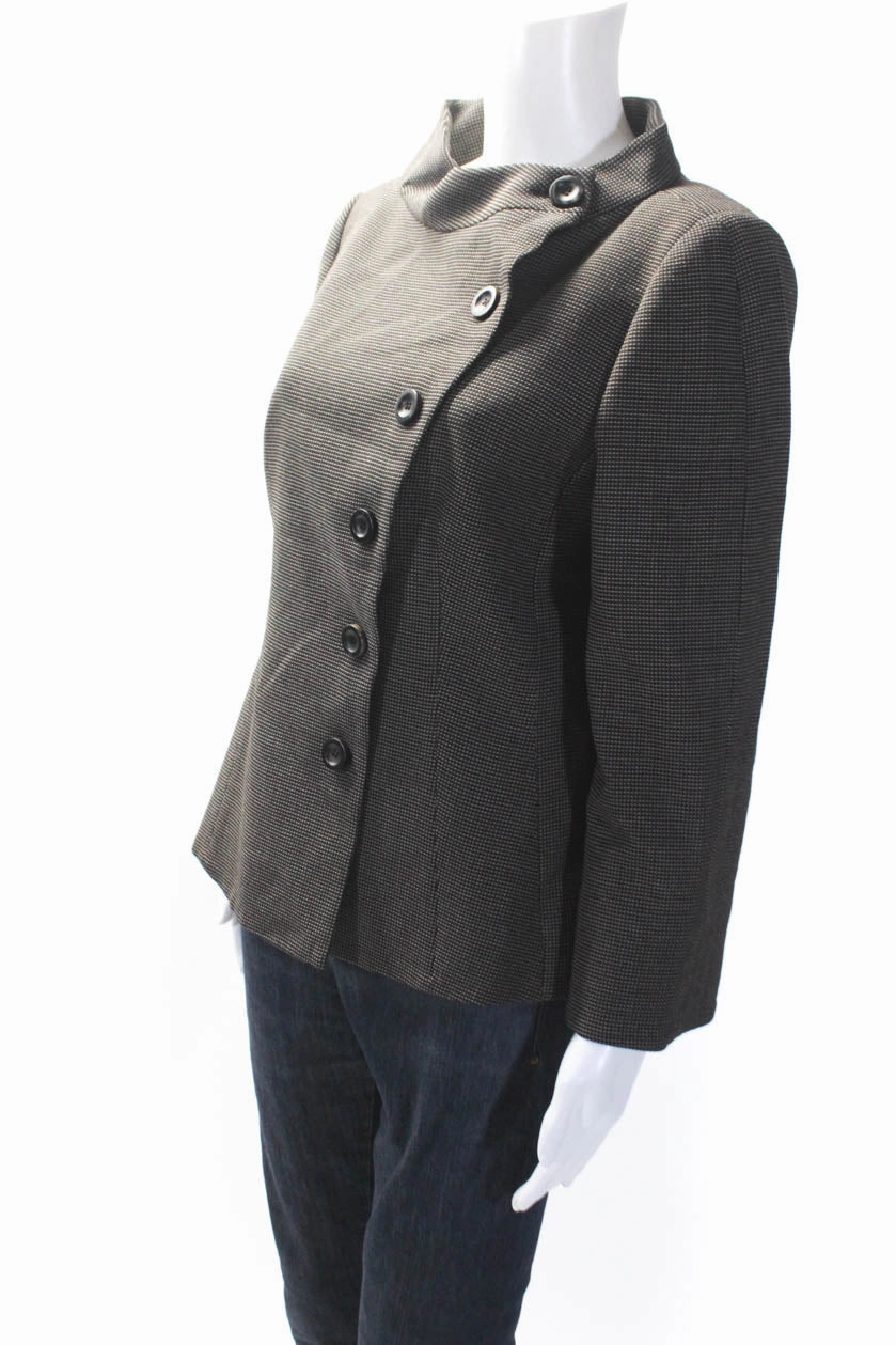Armani Collezioni Women's Asymmetrical Long Sleeves Button Jacket Brown