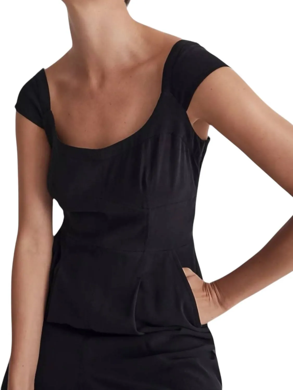 Cap Sleeve Wide Leg Crop Jumpsuit In Black