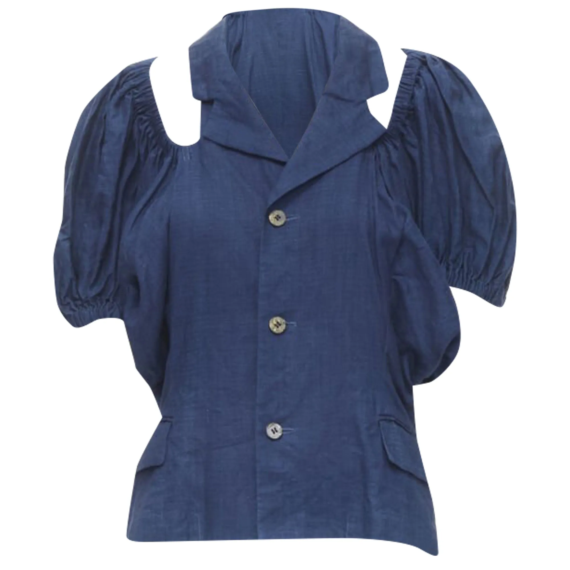 Comme Des Garcons linen ruched sleeve cut out top shorts set