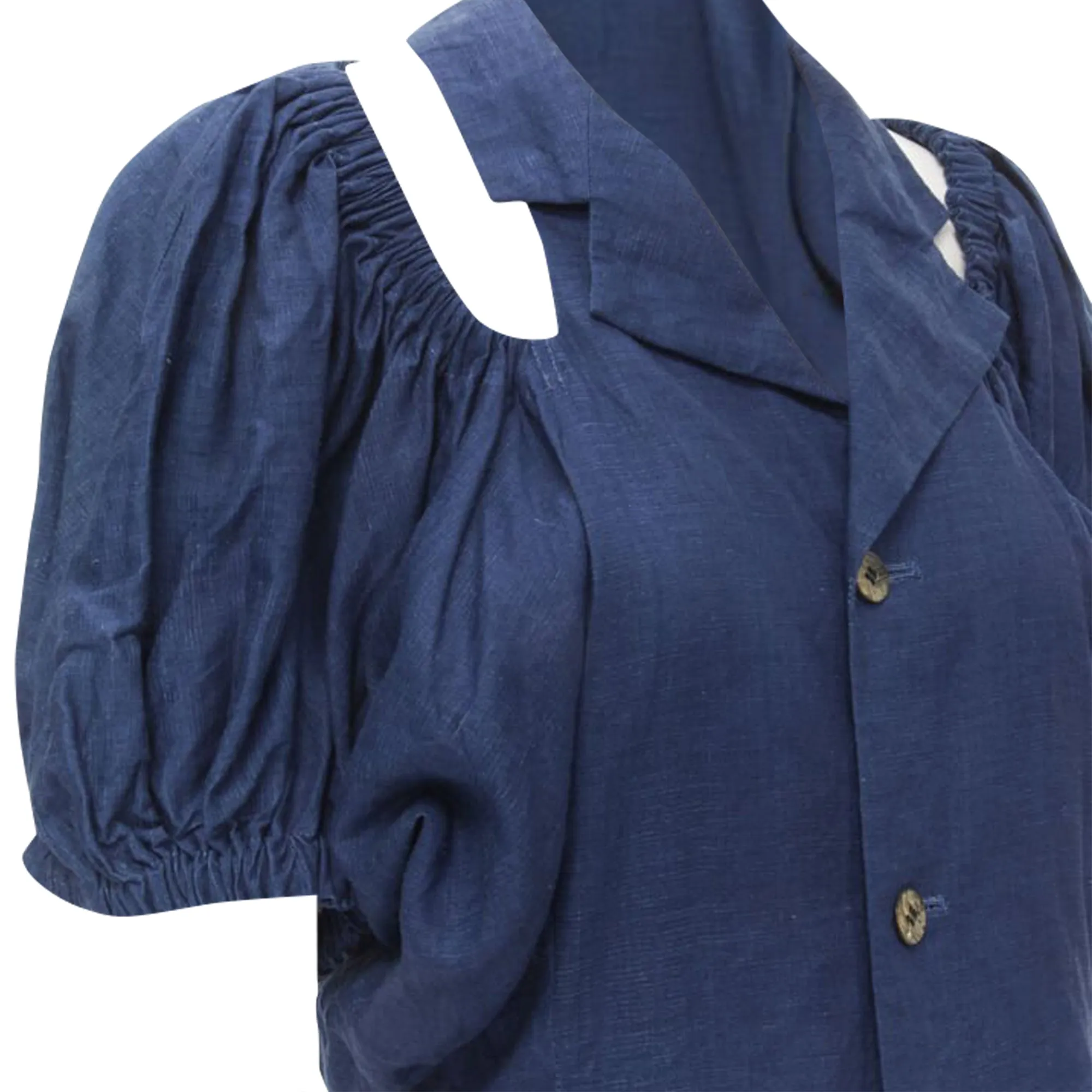 Comme Des Garcons linen ruched sleeve cut out top shorts set