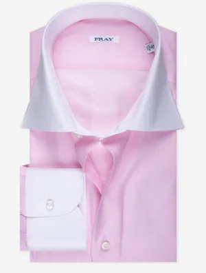 Contrast Cuff and Collar Shirt Pink