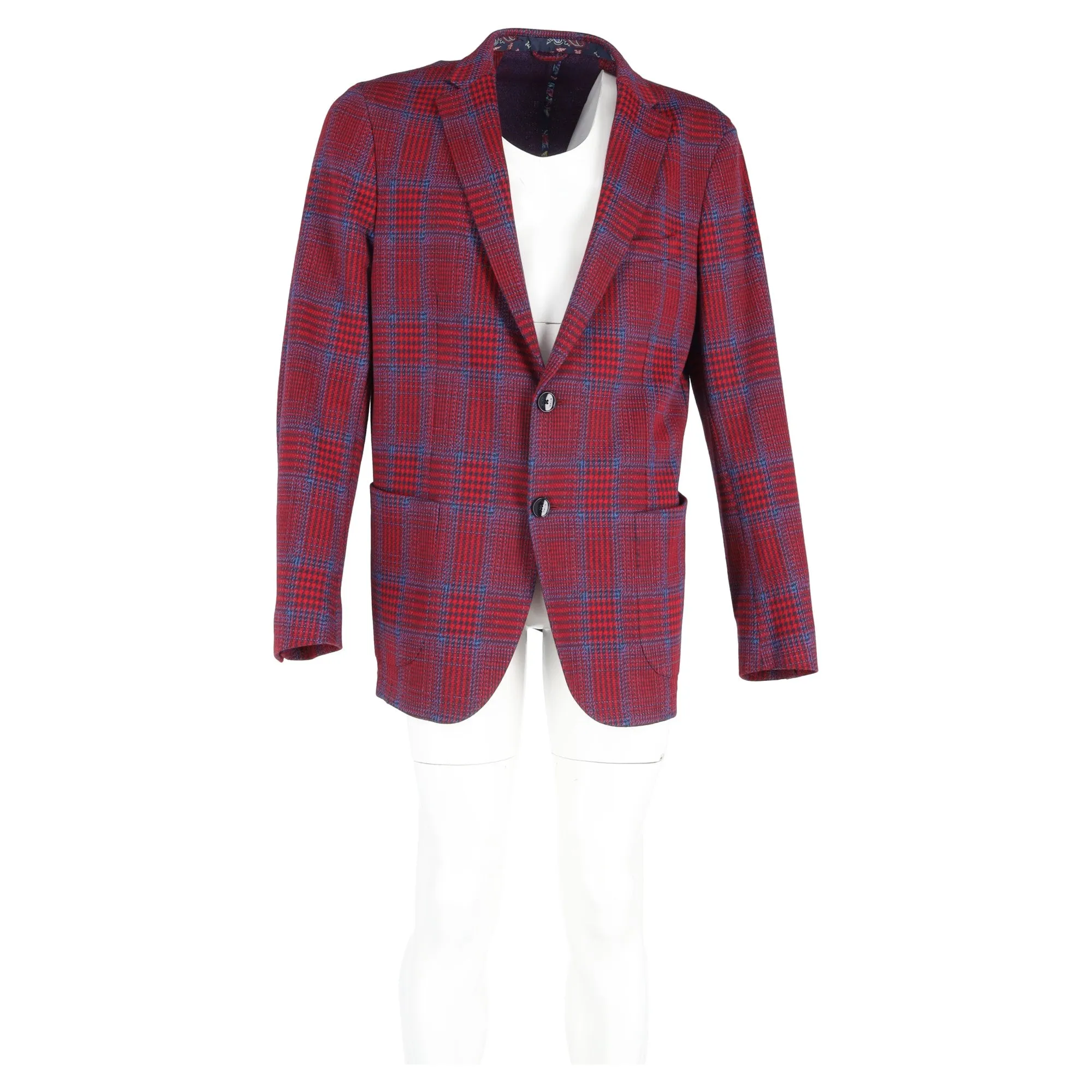 Etro Houndstooth Single-Breasted Blazer in Red Wool