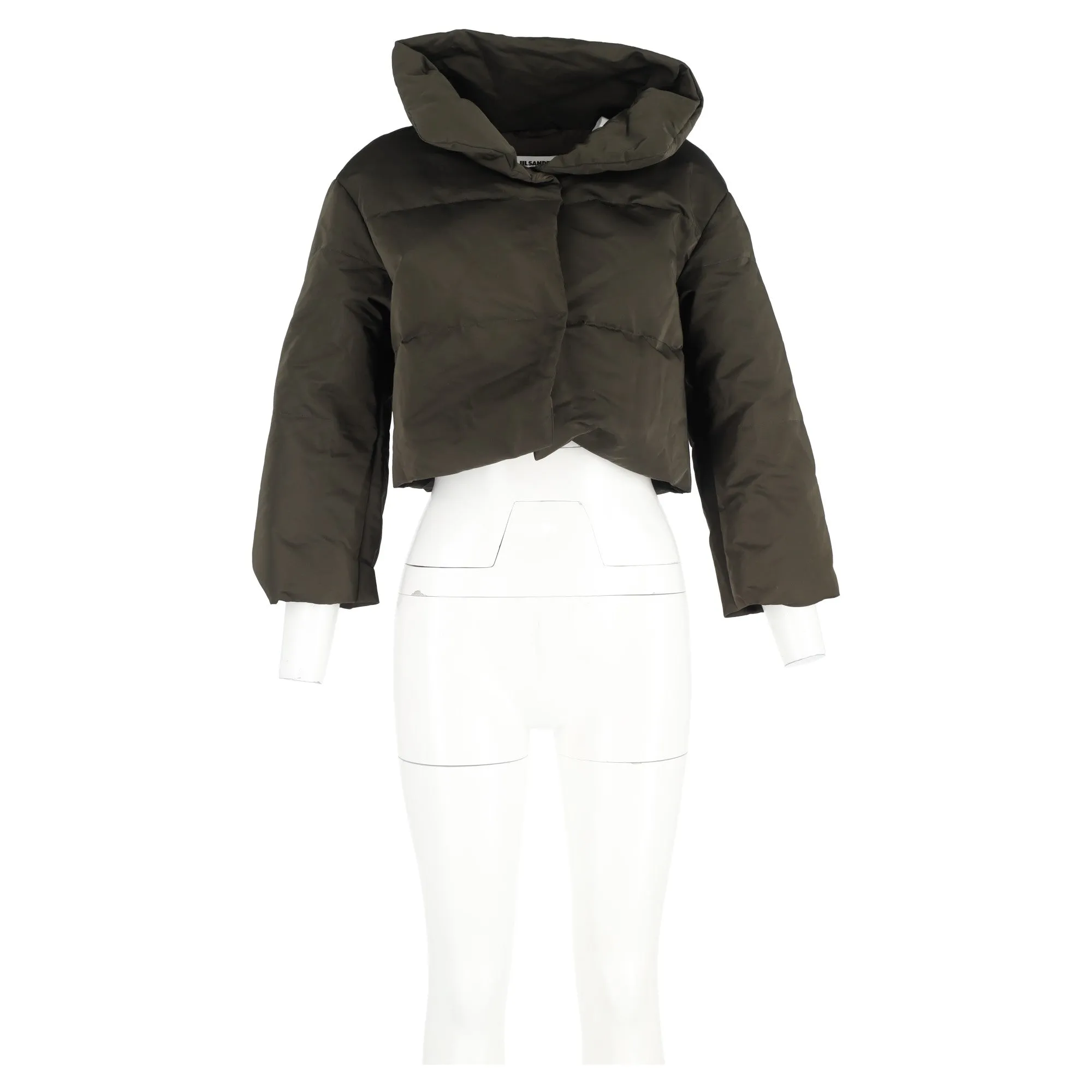 Jil Sander Cropped Puffer Jacket in Green Nylon
