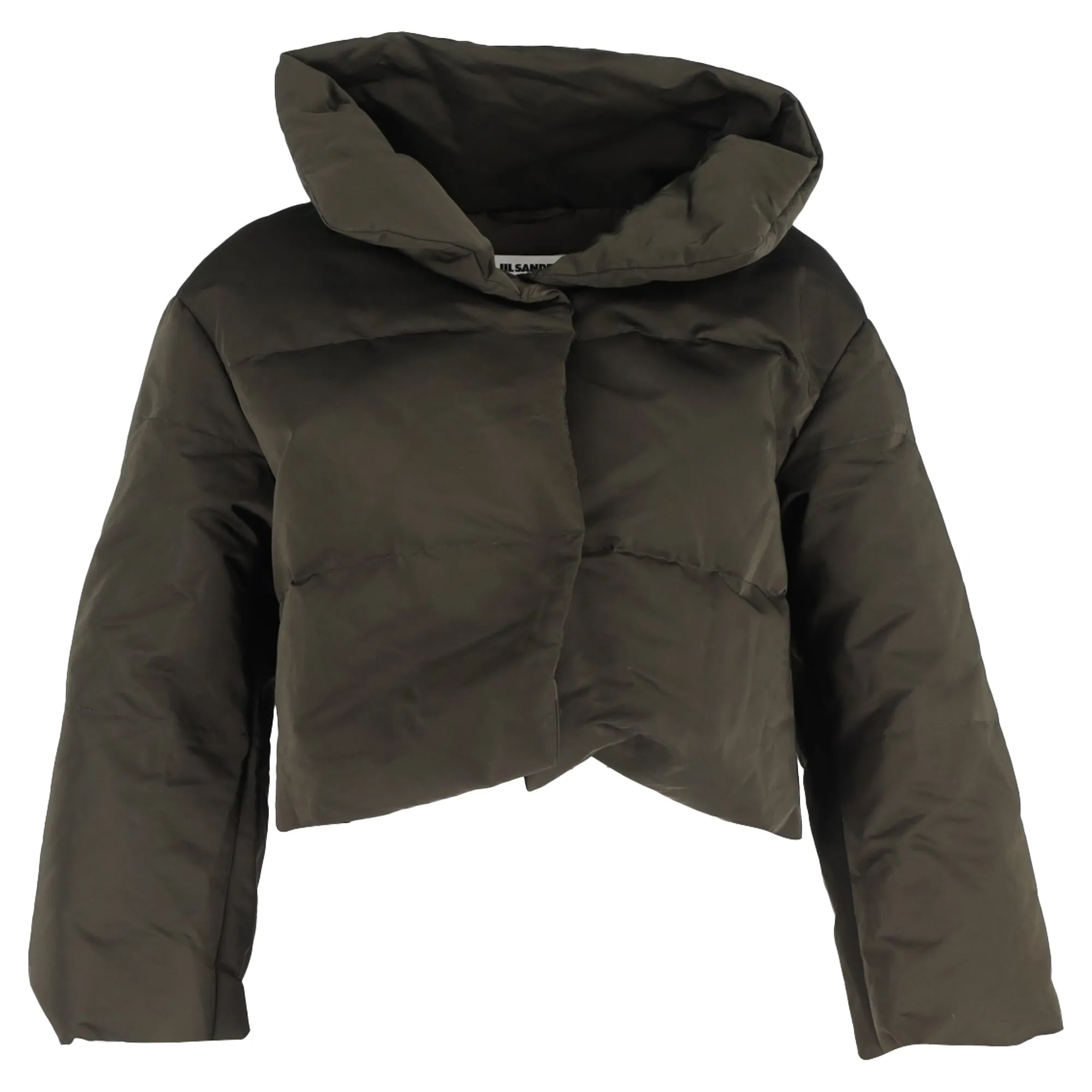Jil Sander Cropped Puffer Jacket in Green Nylon