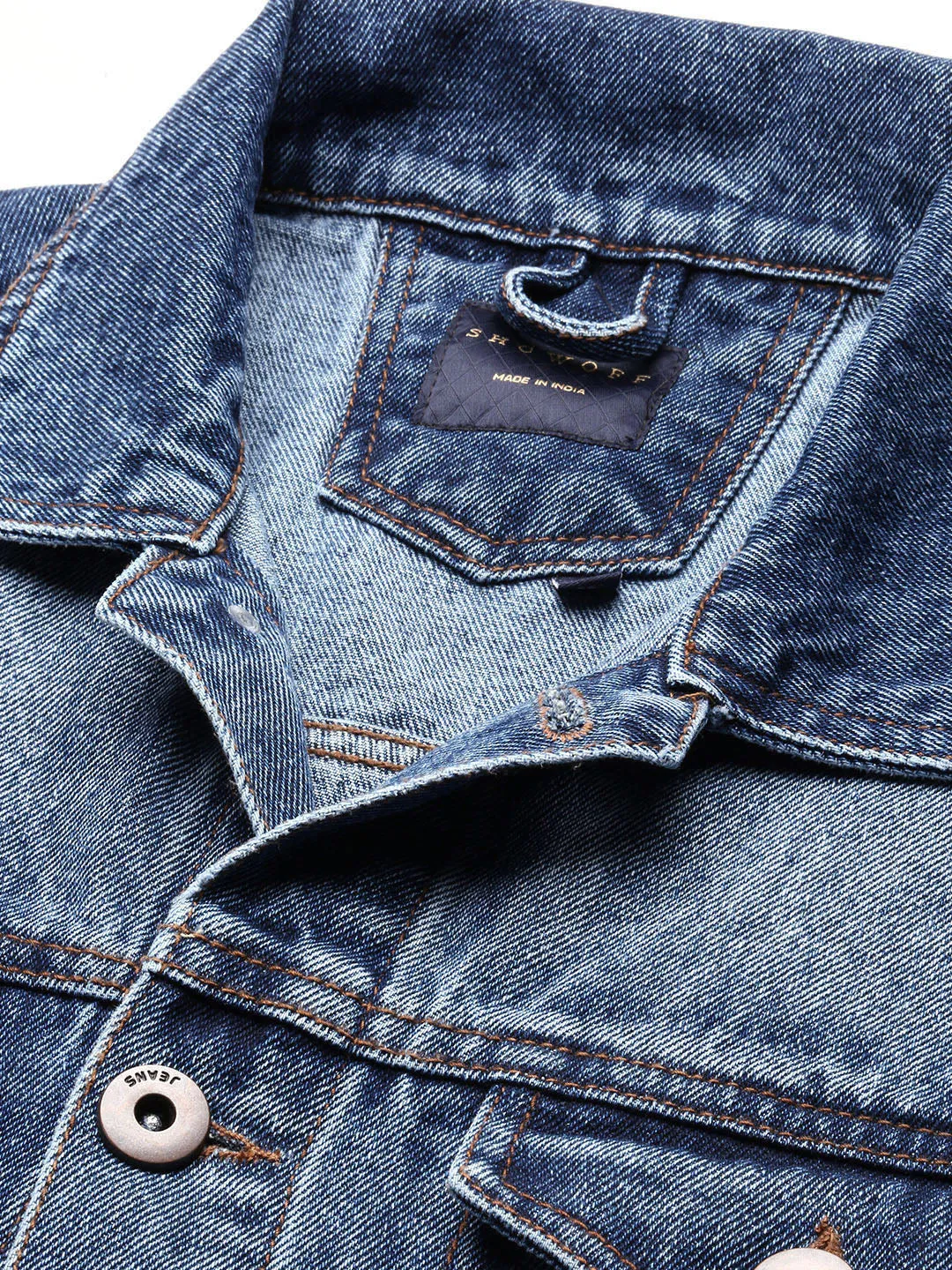Men Blue Solid Denim Jacket