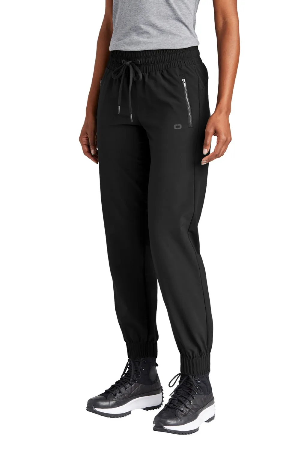 Ogio Womens Connection Water Resistant Jogger Sweatpants w/ Pockets - Blacktop
