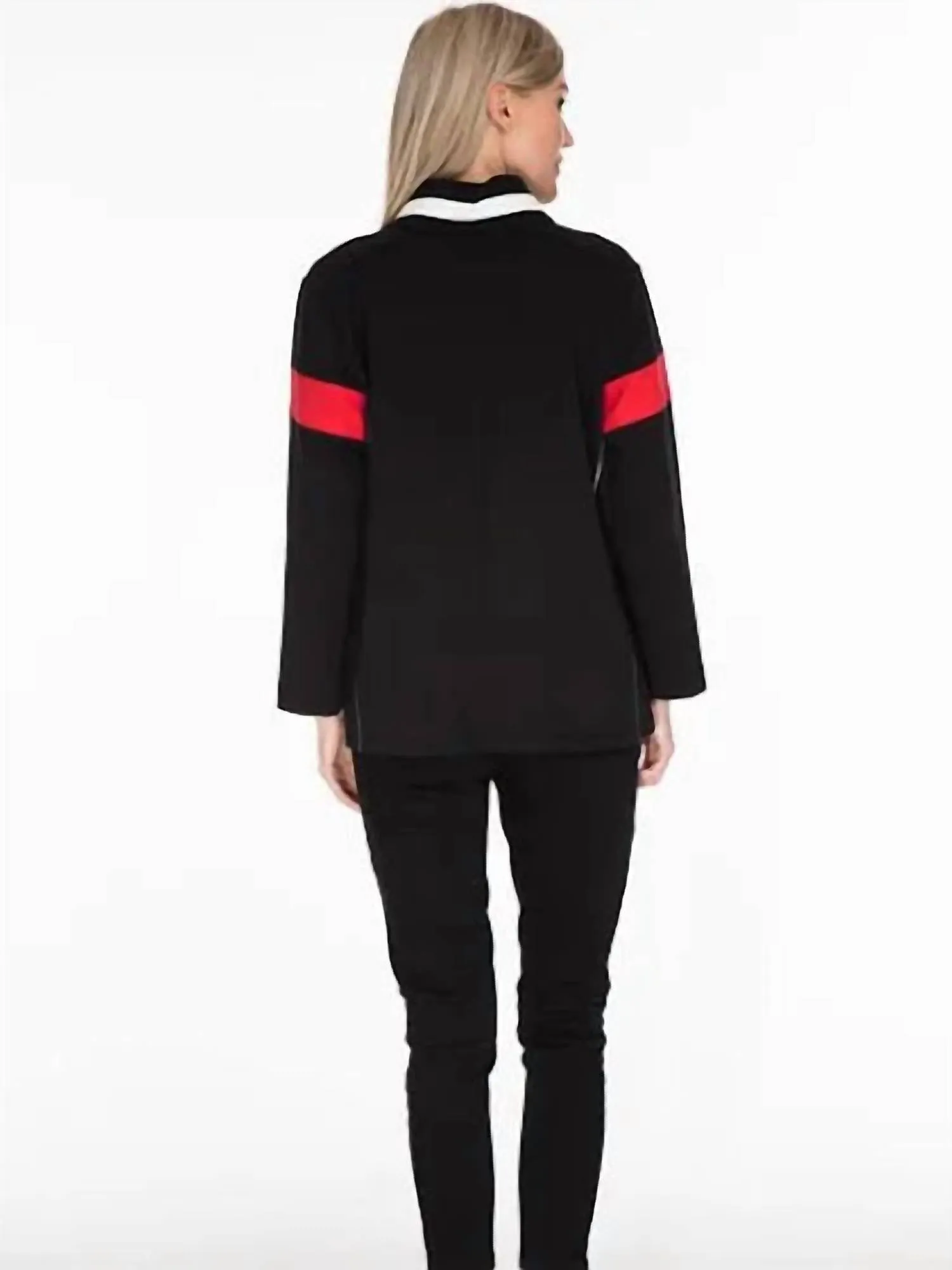 3/4 Sleeve Zip Thru Collar Solid Twill Knit & Print Jersey Knit Jacket In Multicolor