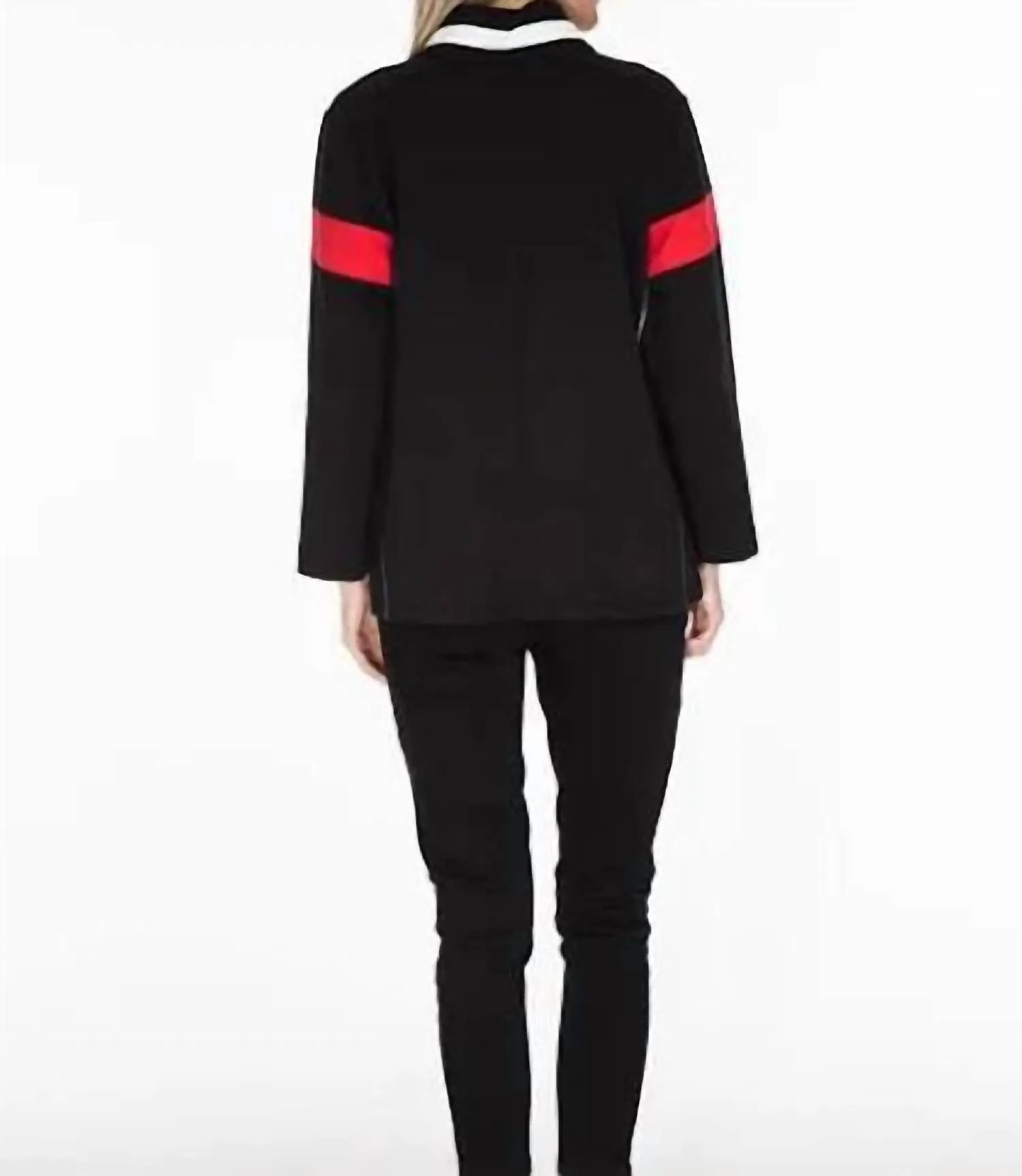 3/4 Sleeve Zip Thru Collar Solid Twill Knit & Print Jersey Knit Jacket In Multicolor