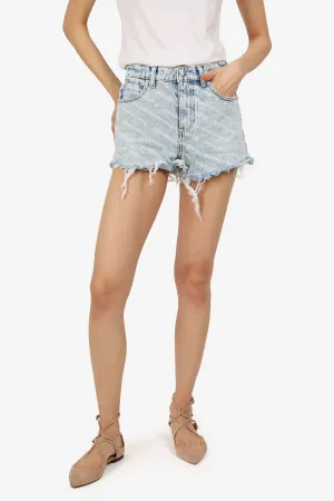 Alexander Wang Blue Denim Printed Hight Waisted Shorts Size 24