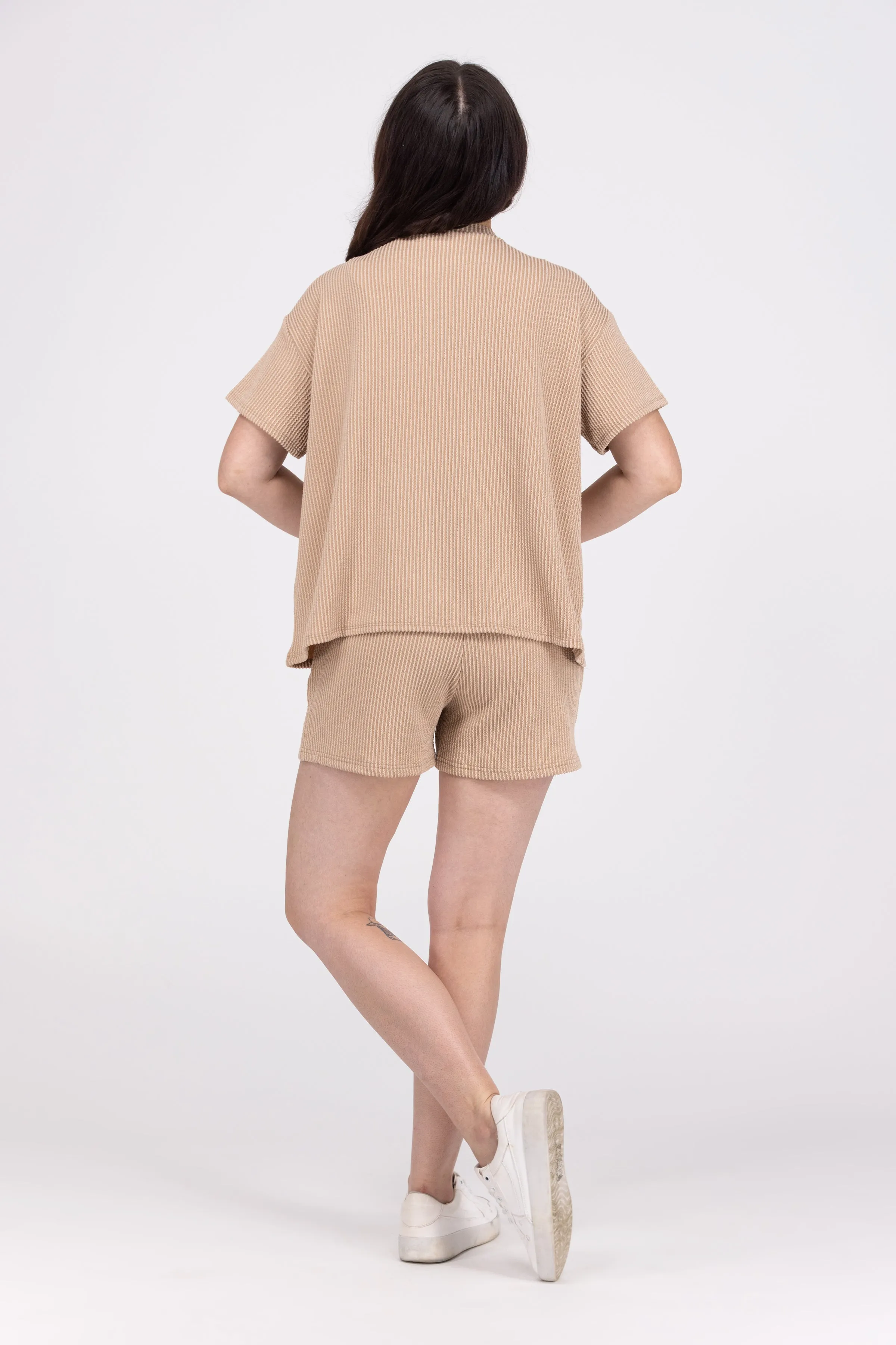 All Set Women's Ribbed Short Sleeve Tee and Shorts Set