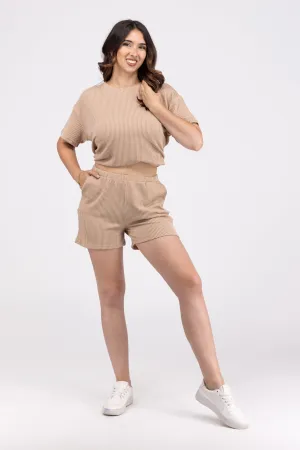 All Set Women's Ribbed Short Sleeve Tee and Shorts Set