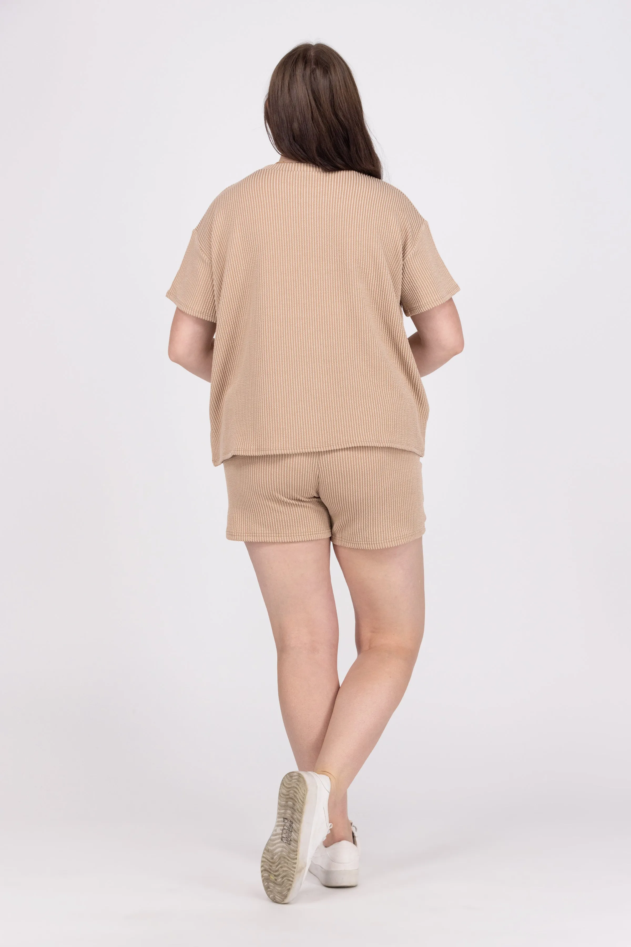 All Set Women's Ribbed Short Sleeve Tee and Shorts Set