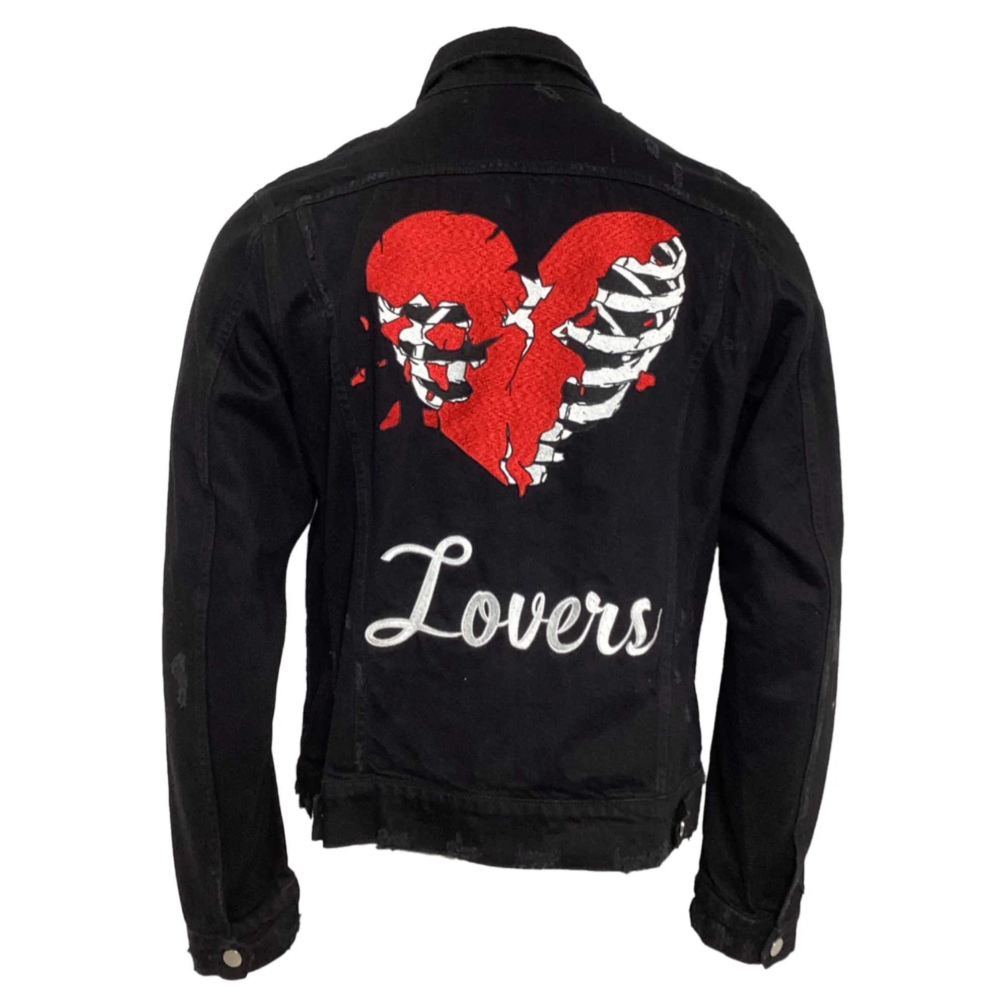 Amiri Lovers Trucker Graphic Print Denim Jacket in Black Cotton