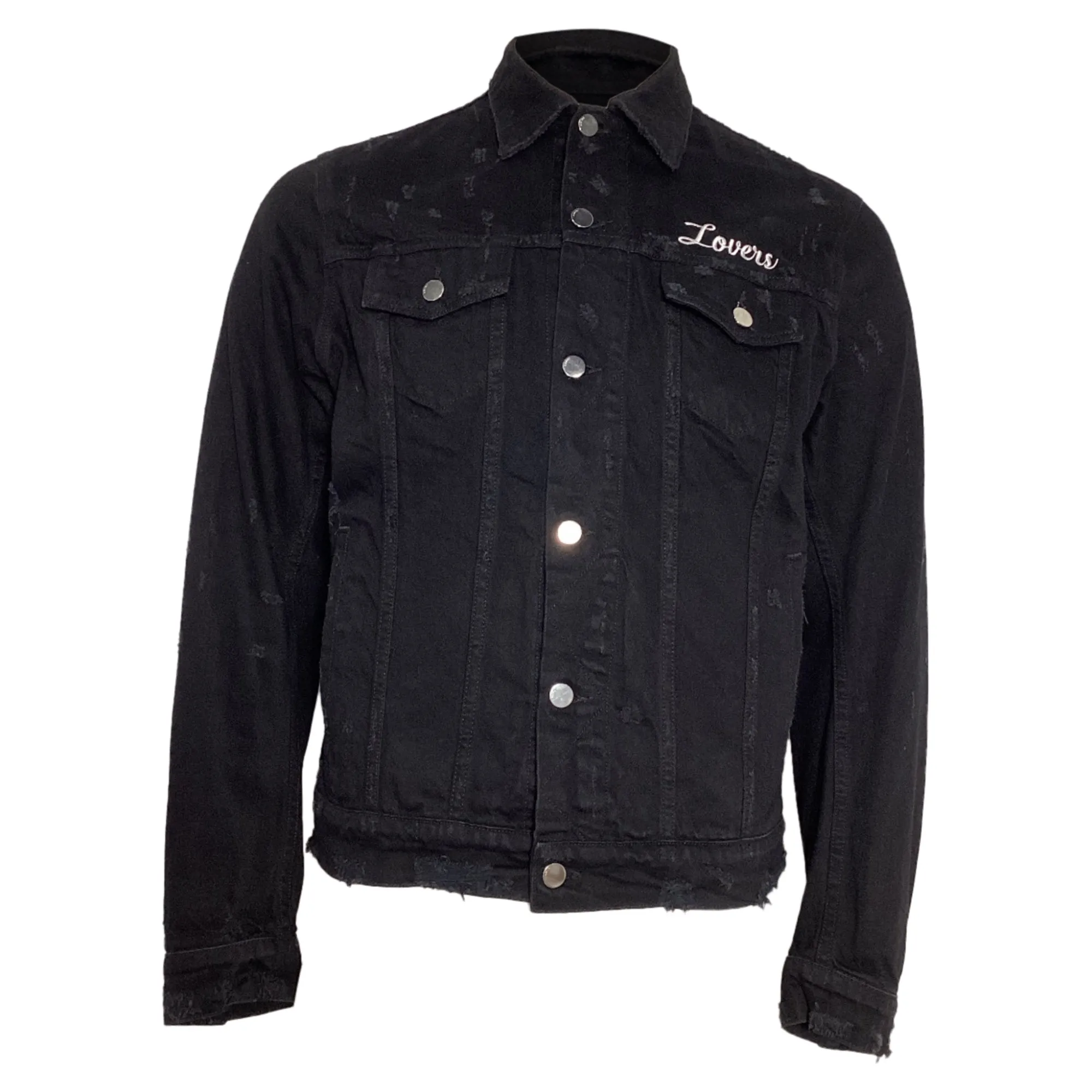 Amiri Lovers Trucker Graphic Print Denim Jacket in Black Cotton