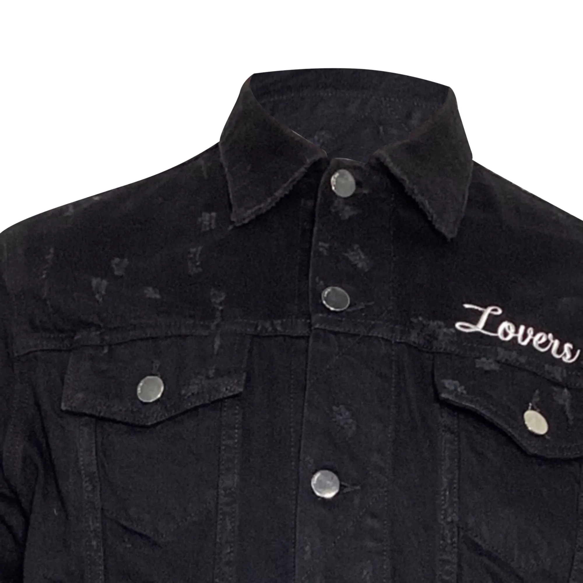 Amiri Lovers Trucker Graphic Print Denim Jacket in Black Cotton