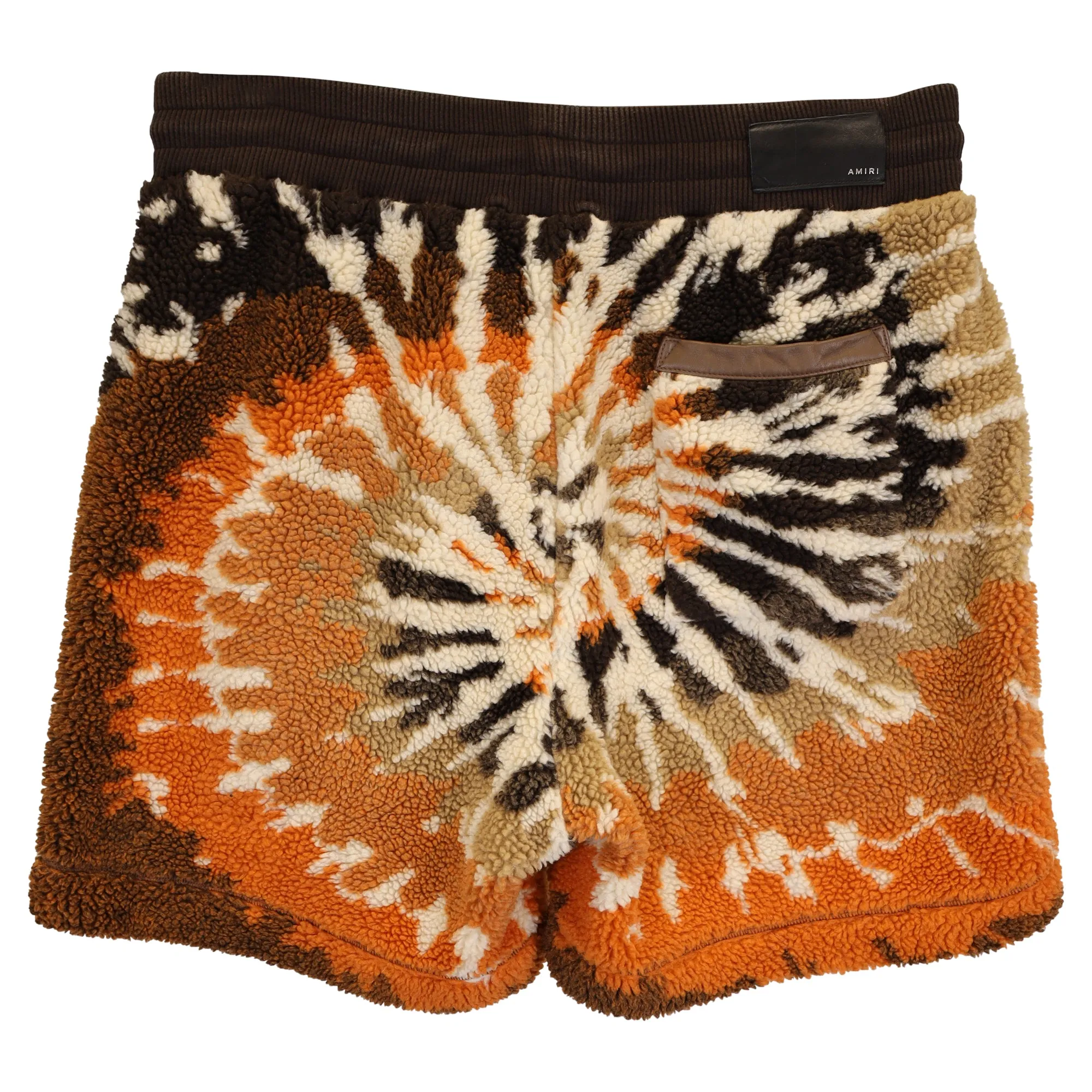 Amiri Wide-Leg Leather-trimmed Tie-Dyed Drawstring Shorts In Brown Fleece