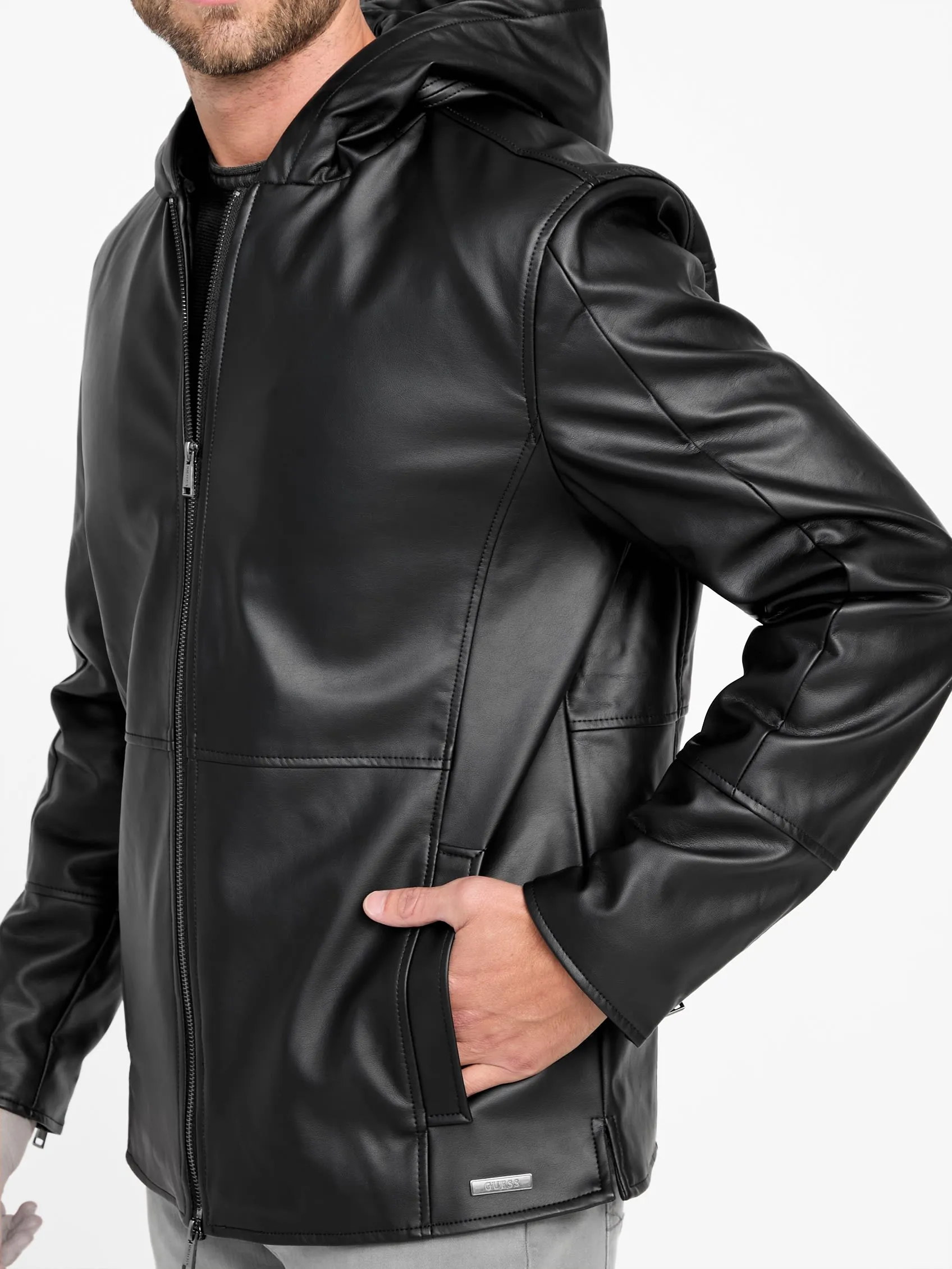 Andy Faux-Leather Hooded Jacket