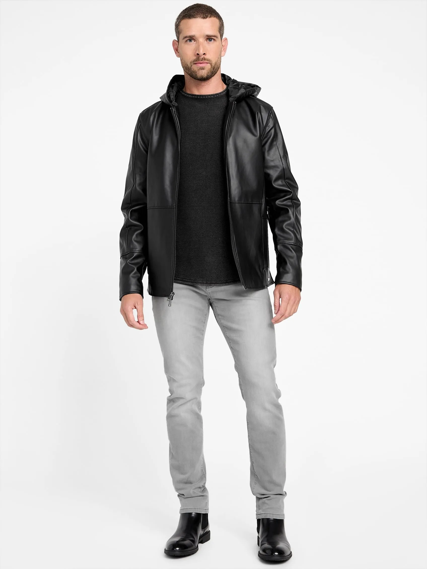Andy Faux-Leather Hooded Jacket