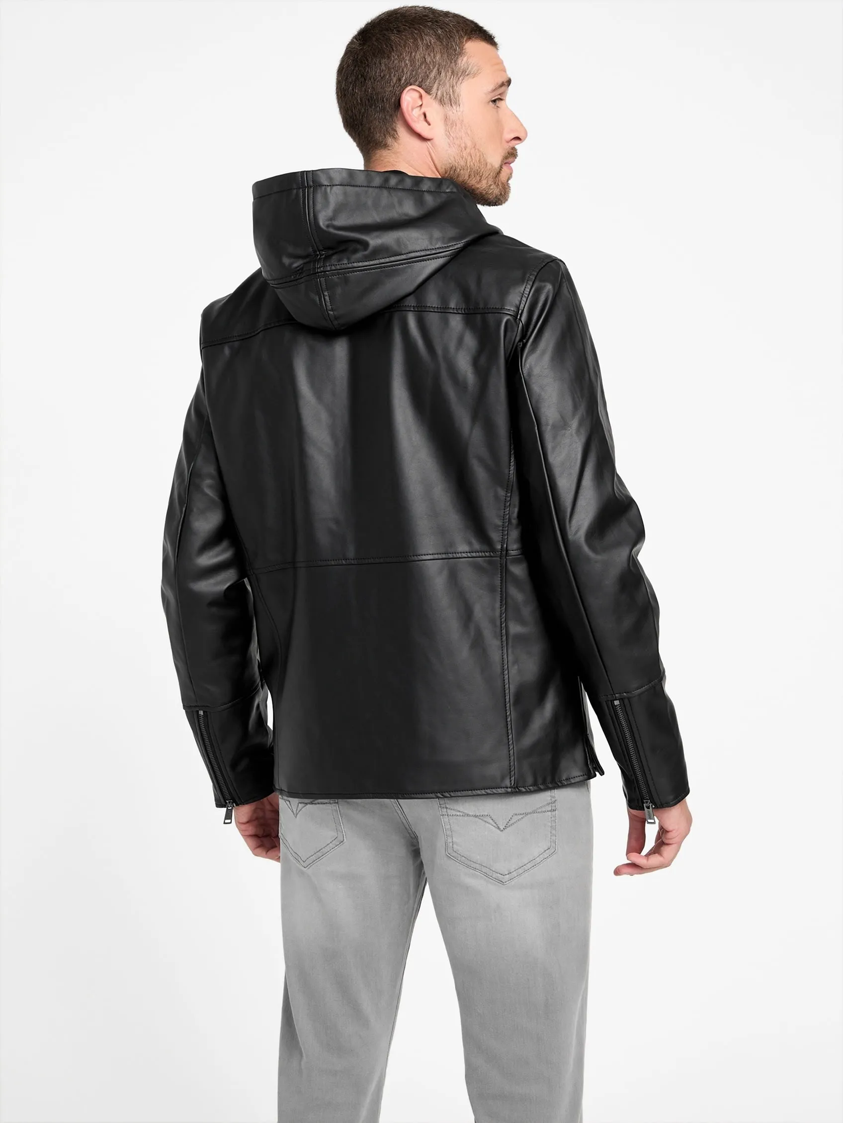 Andy Faux-Leather Hooded Jacket