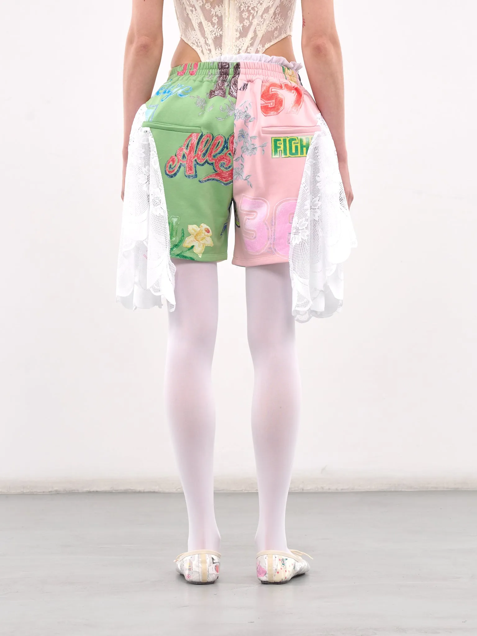 Asymmetric Patchwork Ruffled Shorts (00TR04-MULTI)