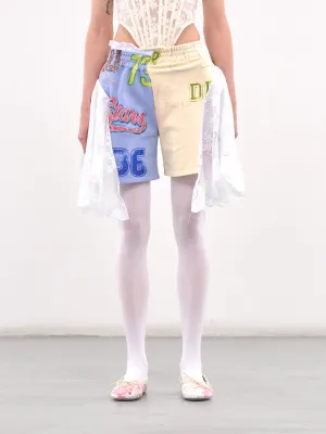 Asymmetric Patchwork Ruffled Shorts (00TR04-MULTI)