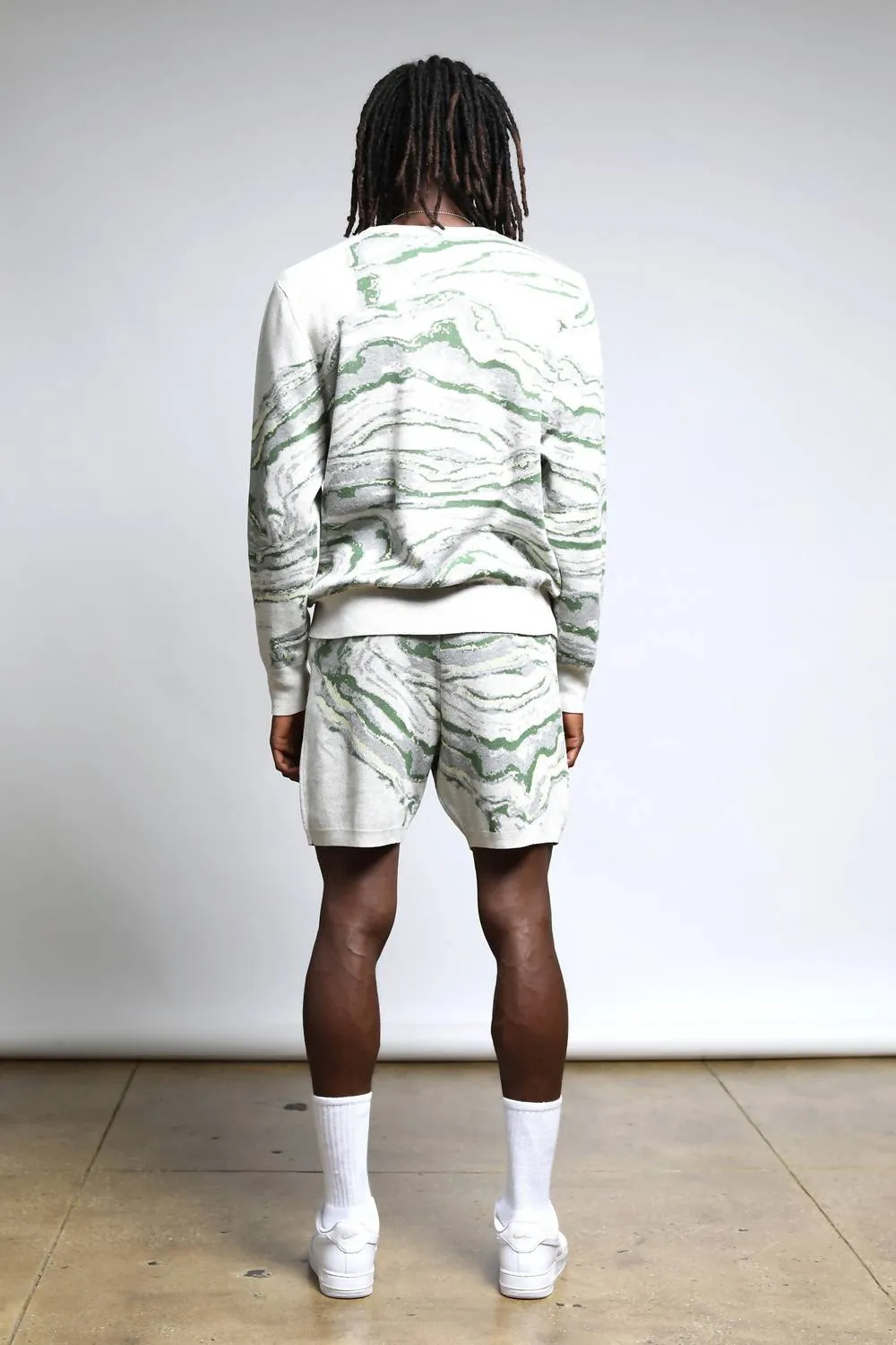 Azurite Color Spill Sweater Shorts In Beige/sage