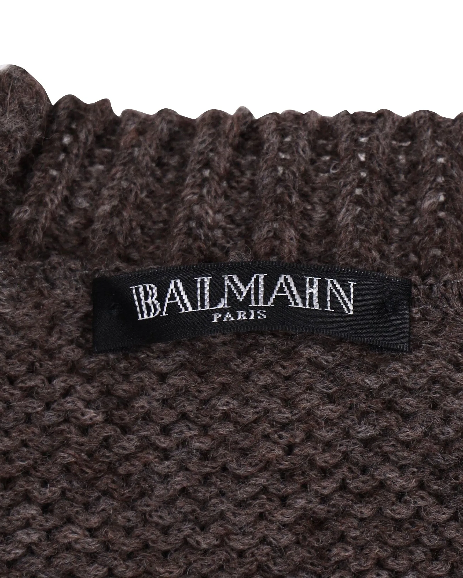Balmain Knitted Crewneck Sweater in Brown Wool