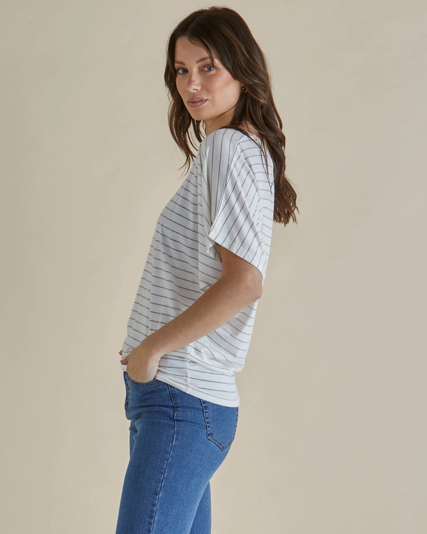 Betty Basics Maui Tee White Lurex Stripe