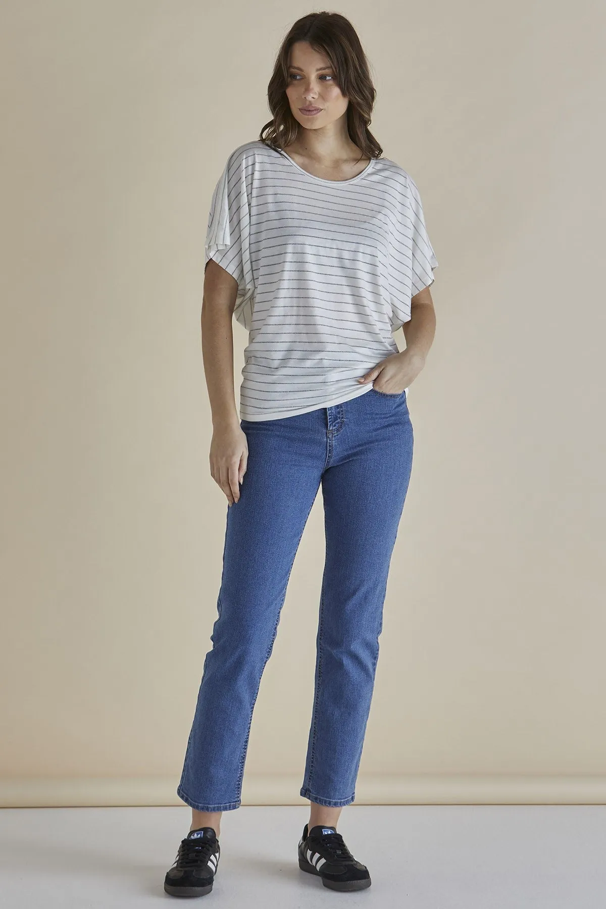 Betty Basics Maui Tee White Lurex Stripe