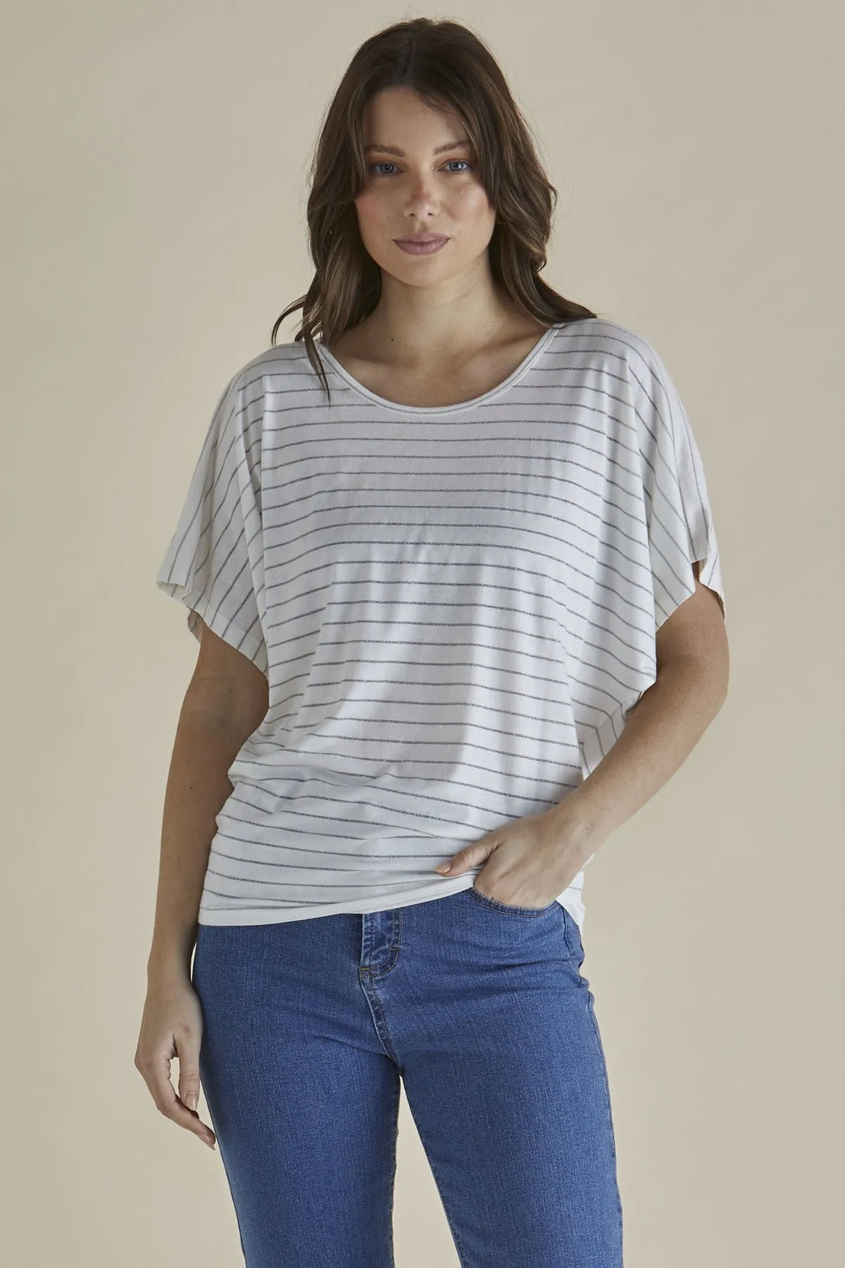 Betty Basics Maui Tee White Lurex Stripe