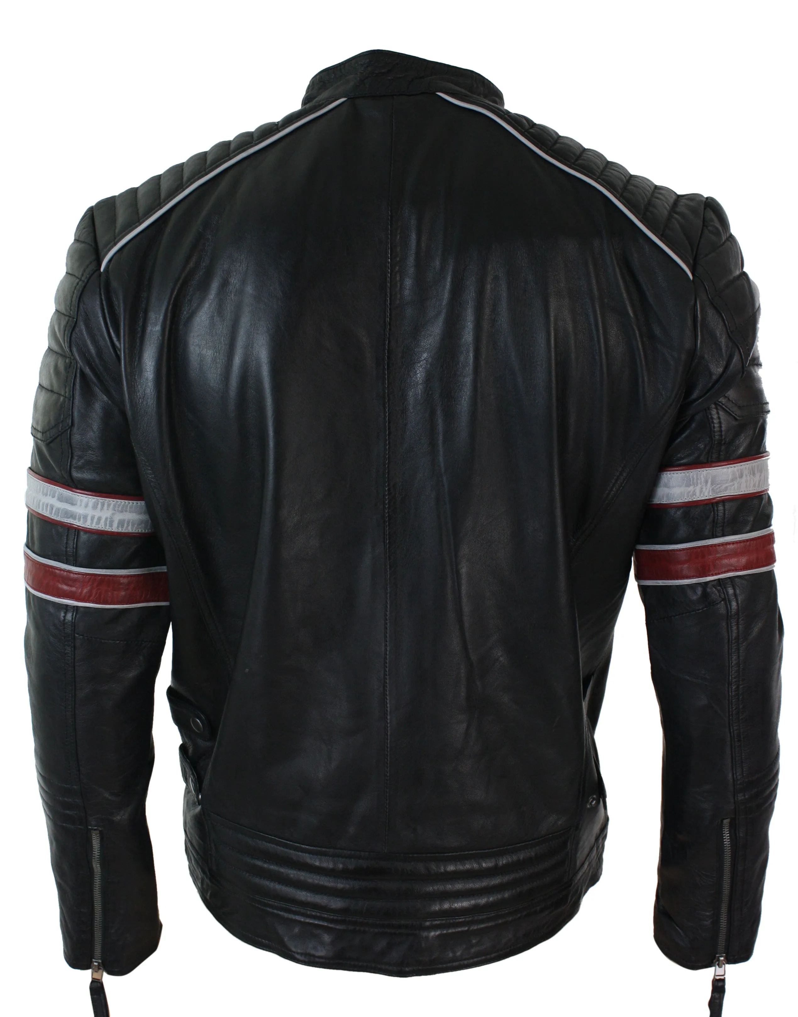 Biker Jacket White Stripes Leather