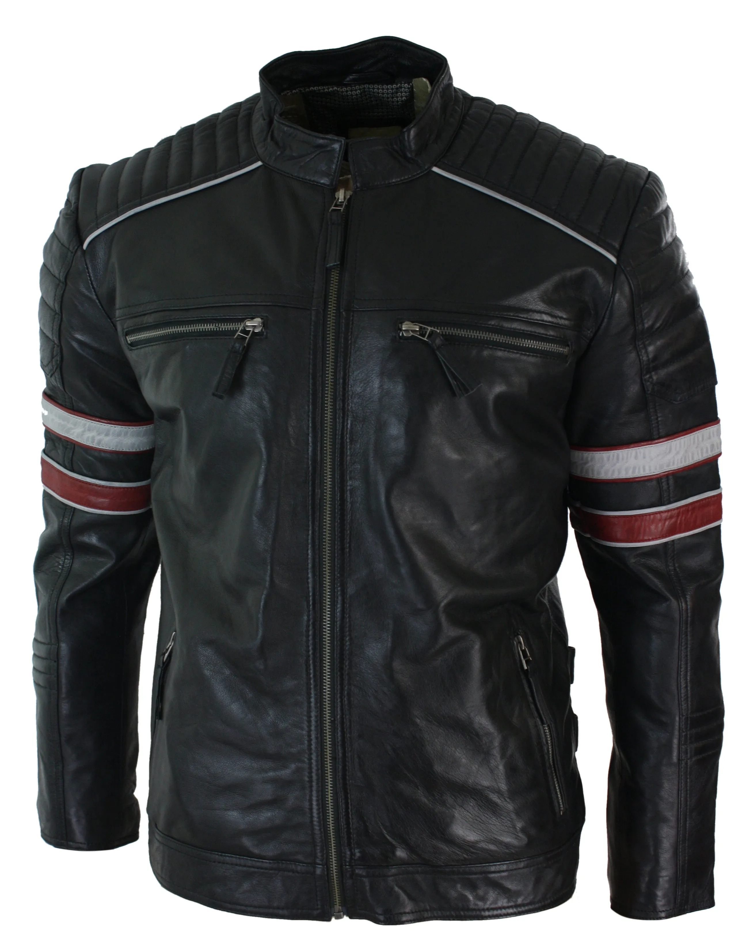 Biker Jacket White Stripes Leather