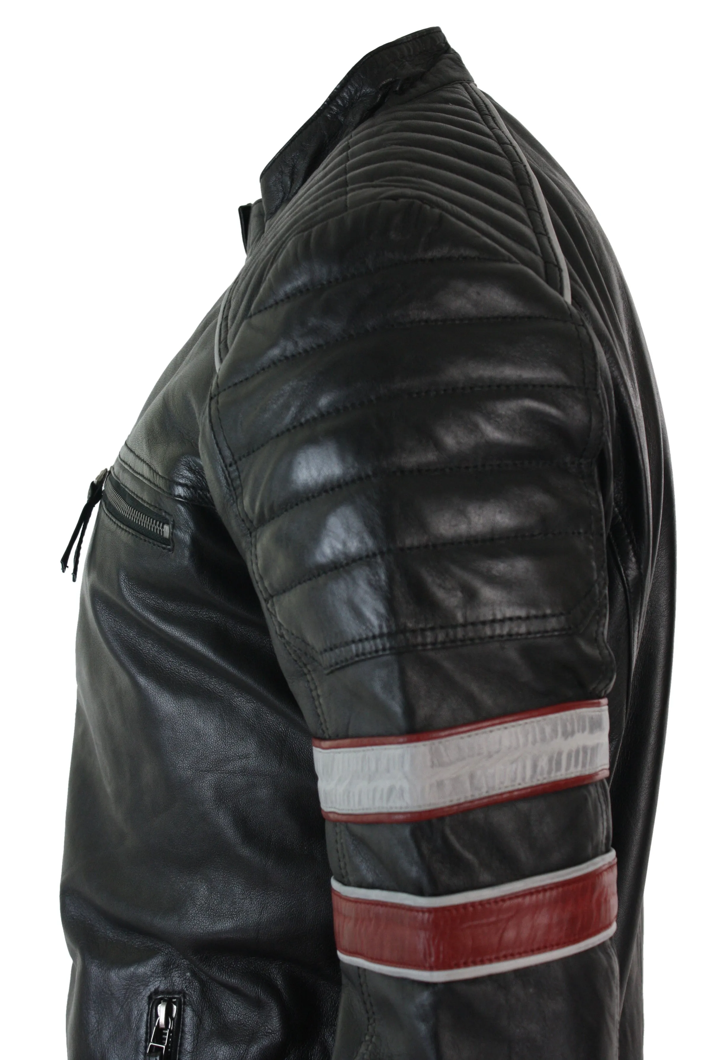 Biker Jacket White Stripes Leather