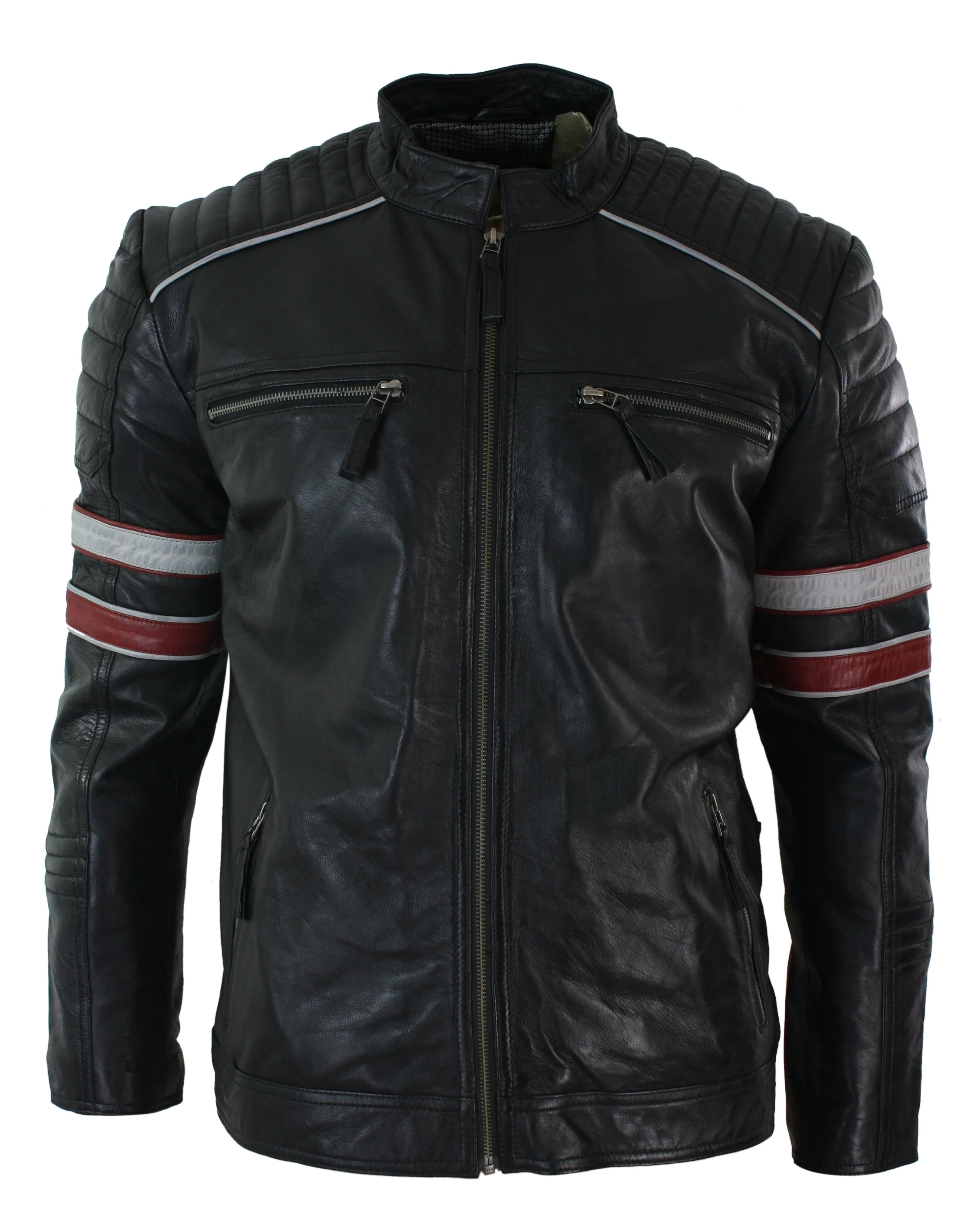 Biker Jacket White Stripes Leather