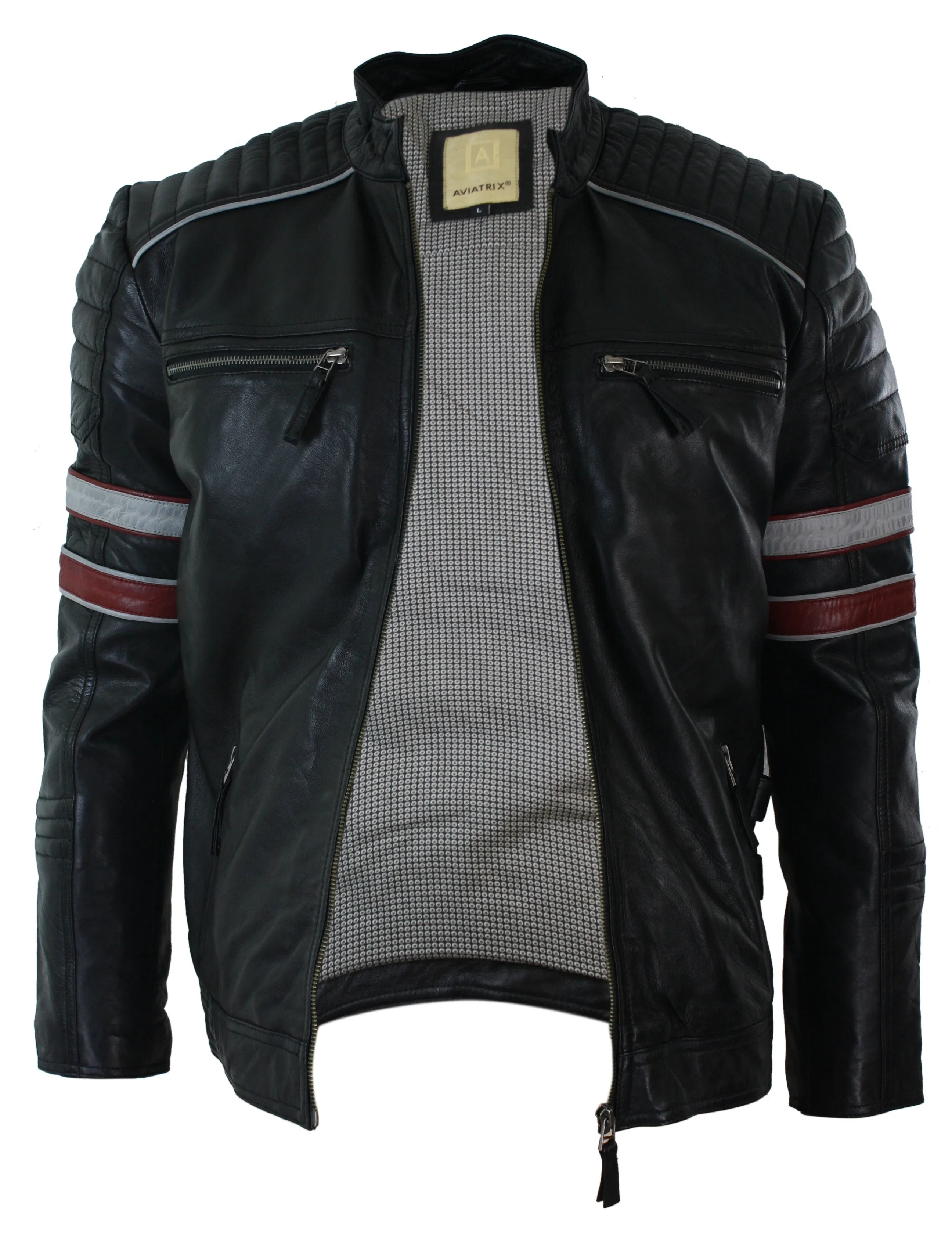 Biker Jacket White Stripes Leather