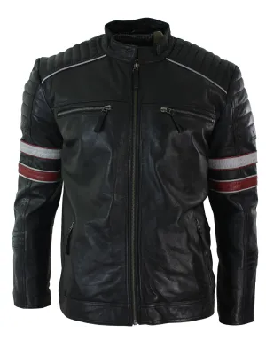 Biker Jacket White Stripes Leather