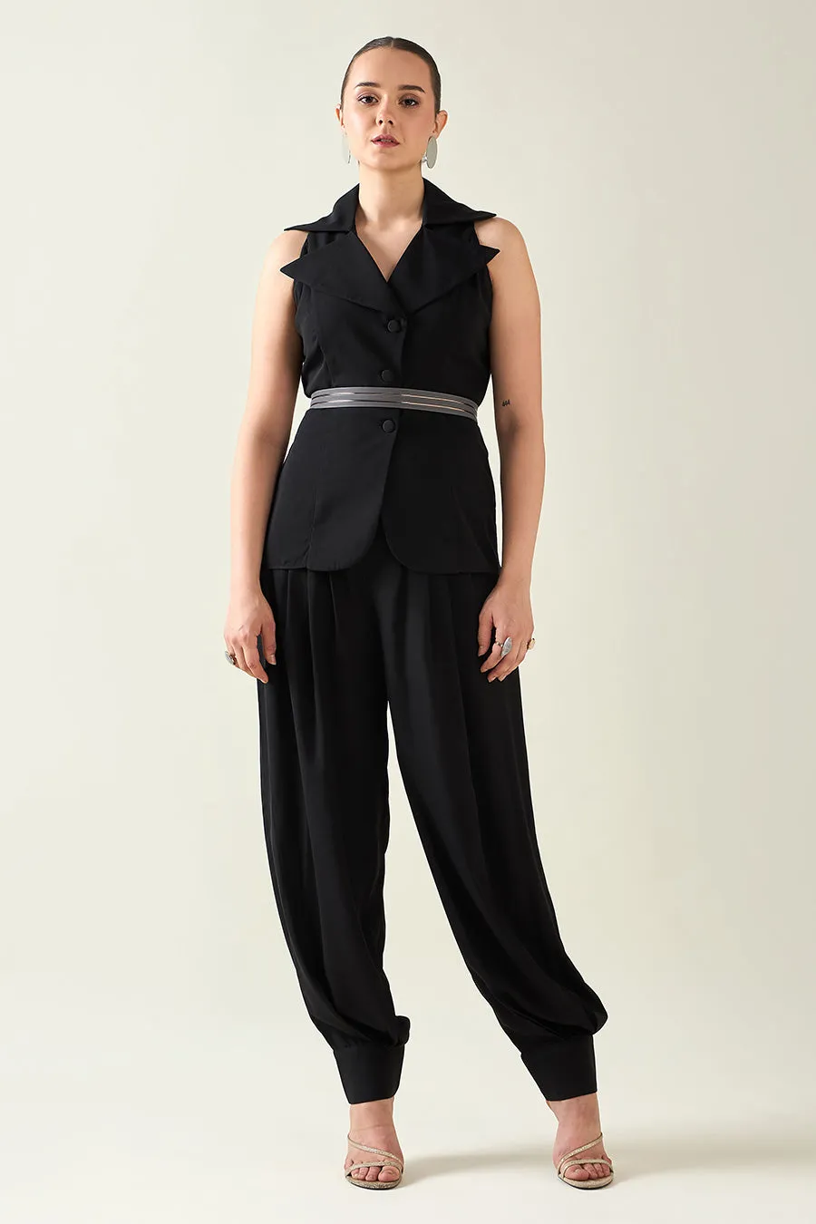 Black Noir Co-Ord Set With Metallic Finish Belt