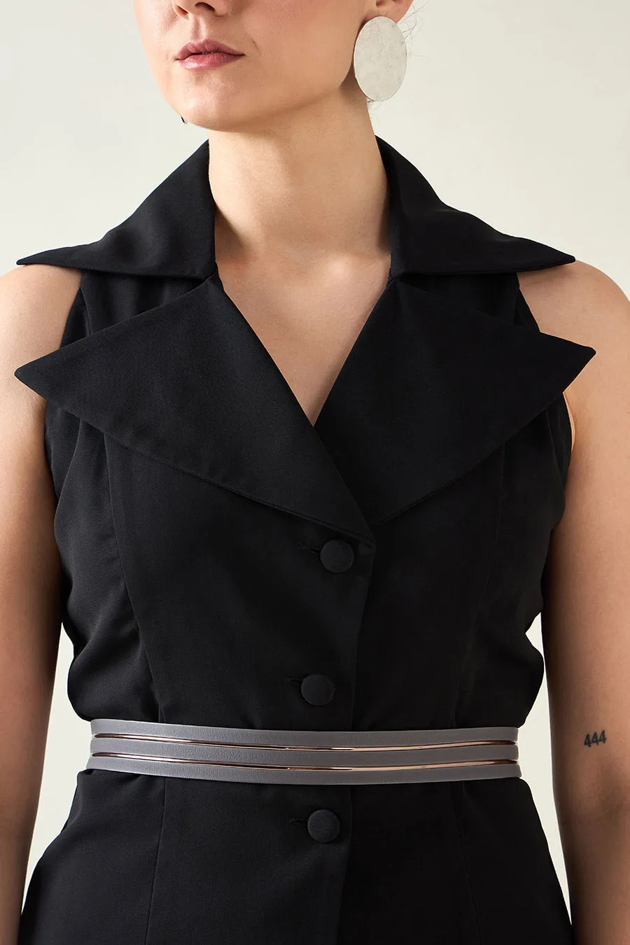 Black Noir Co-Ord Set With Metallic Finish Belt