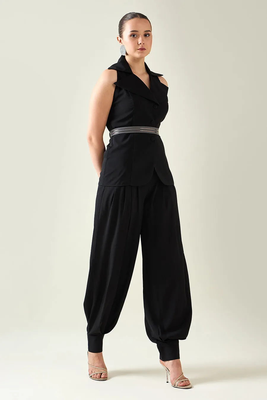 Black Noir Co-Ord Set With Metallic Finish Belt