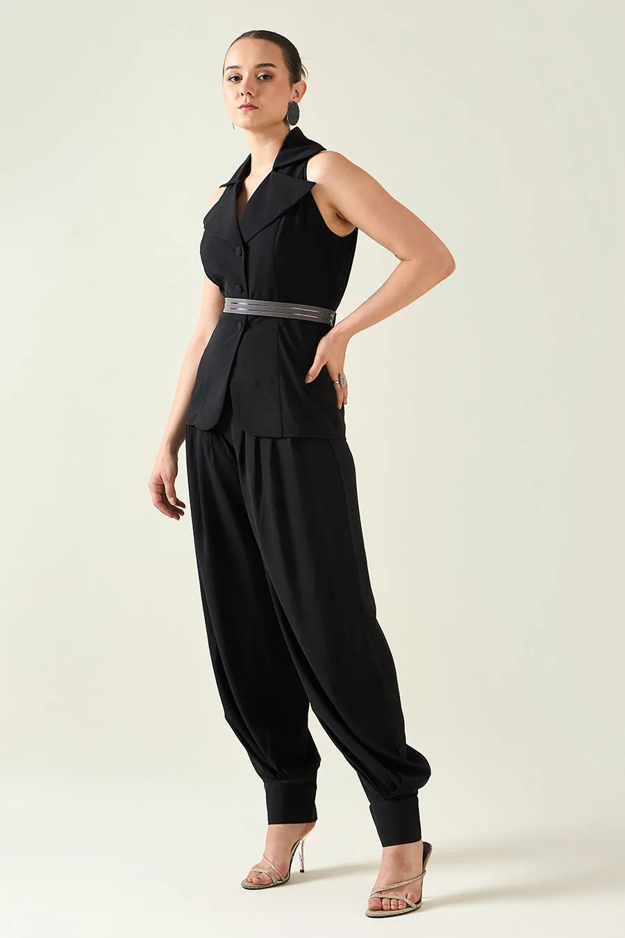 Black Noir Co-Ord Set With Metallic Finish Belt