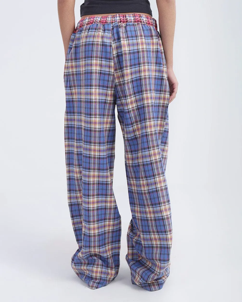 Blue Pink Multicolor Plaid Boxer Pants