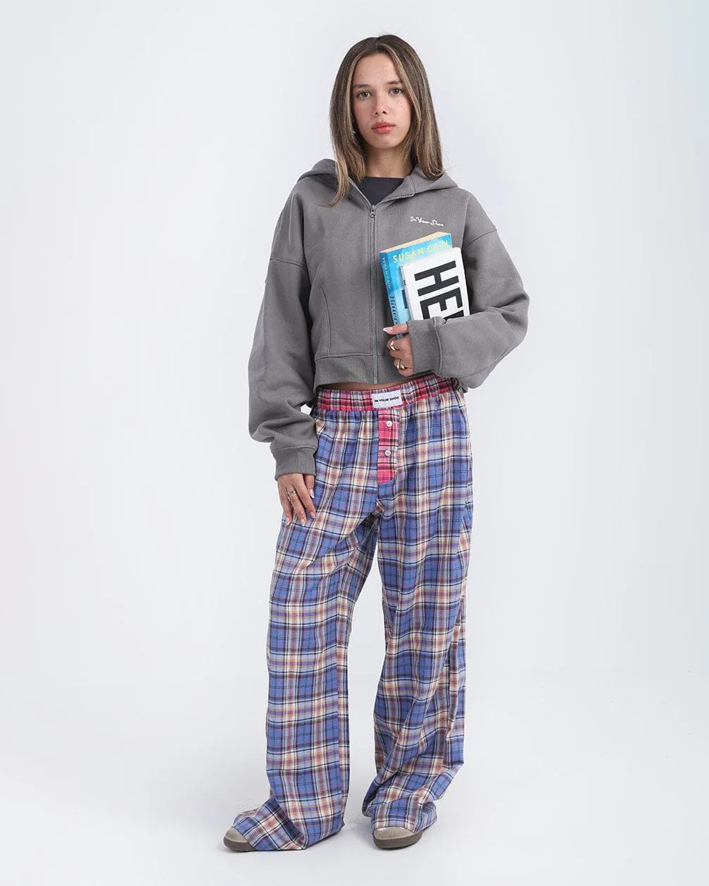 Blue Pink Multicolor Plaid Boxer Pants