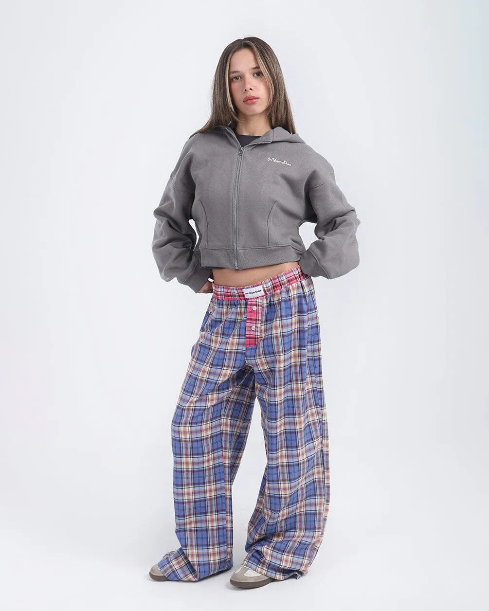 Blue Pink Multicolor Plaid Boxer Pants