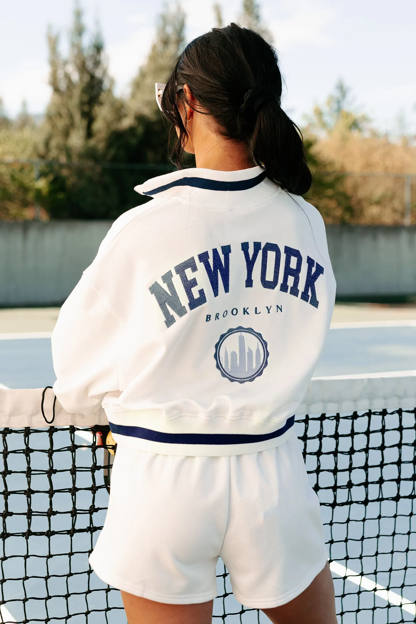 Brooklyn Strolls Embroidered Loungewear Set (Ivory/Blue)