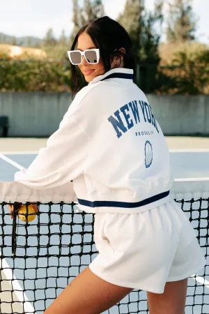 Brooklyn Strolls Embroidered Loungewear Set (Ivory/Blue)