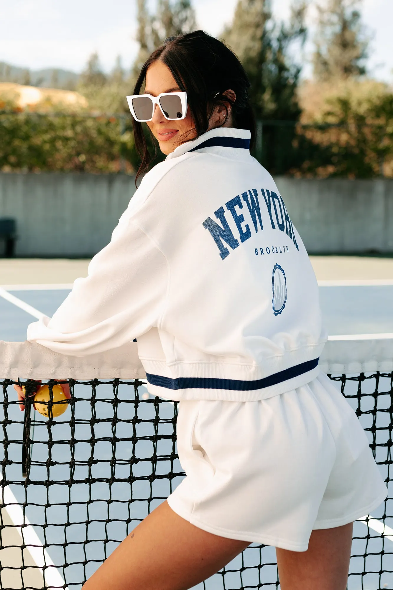 Brooklyn Strolls Embroidered Loungewear Set (Ivory/Blue)