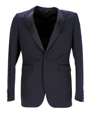 Burberry Smoking Jacket in Navy Blue Virgin Wool