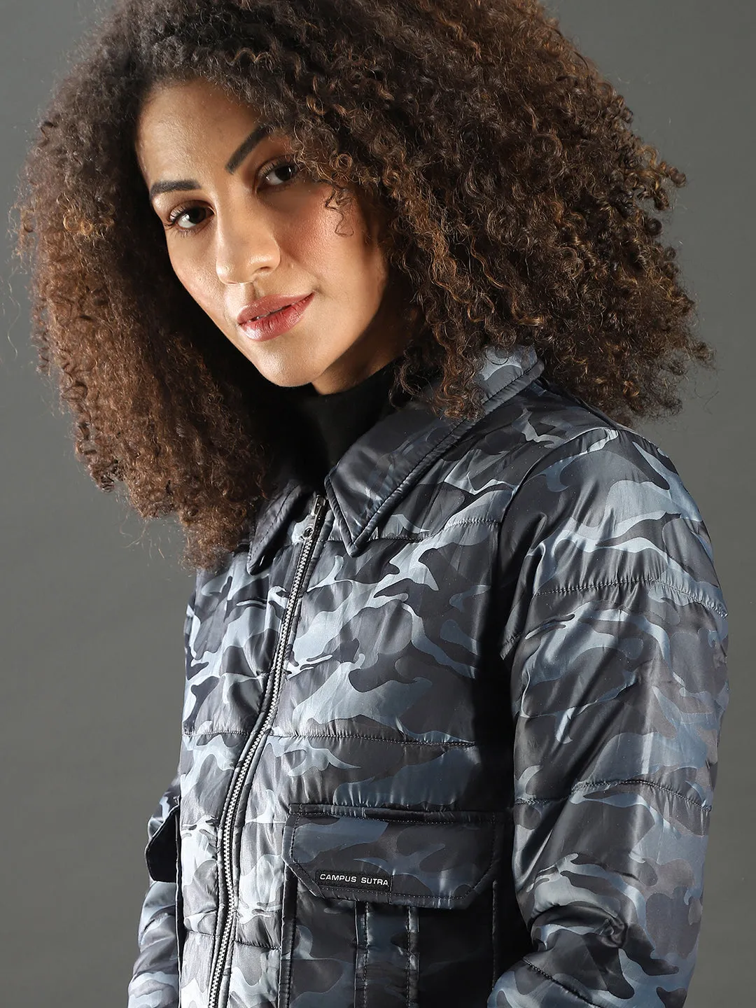 Campus Sutra Women Camouflage Stylish Casual Bomber Jacket