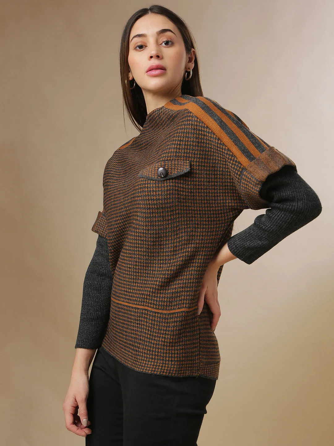 Campus Sutra Women Self Design Stylish Casual Sweaters